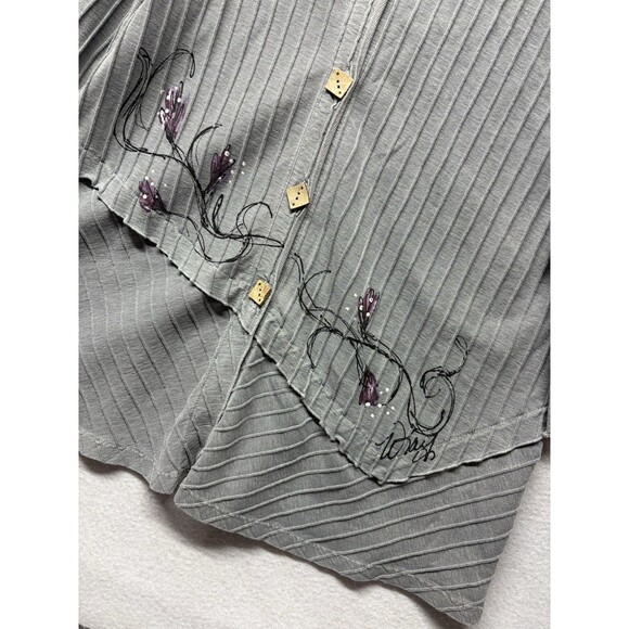 Focus Casual Life Womens Jacket Size M Gray Boho Ribbed Painted Button Lagenlook - Picture 6 of 7